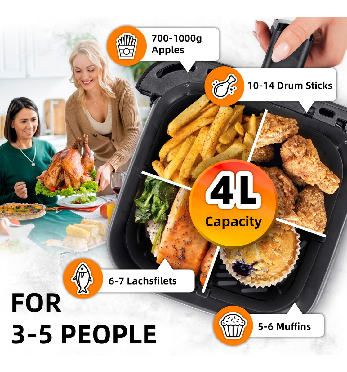 Freidora Sin Aceite Antiadherente 4 Litros Air Fryer Trex