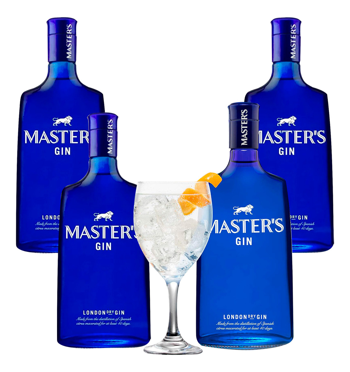 Gin Masters 700ml Pack 4 Botellas + 4 Copas Alcohol Promo Tx