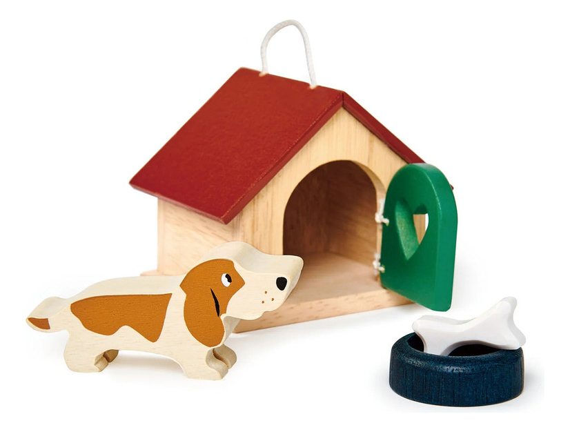 Set Perro Mascota Tender Leaf Casa Juguetes Madera Niño Tx