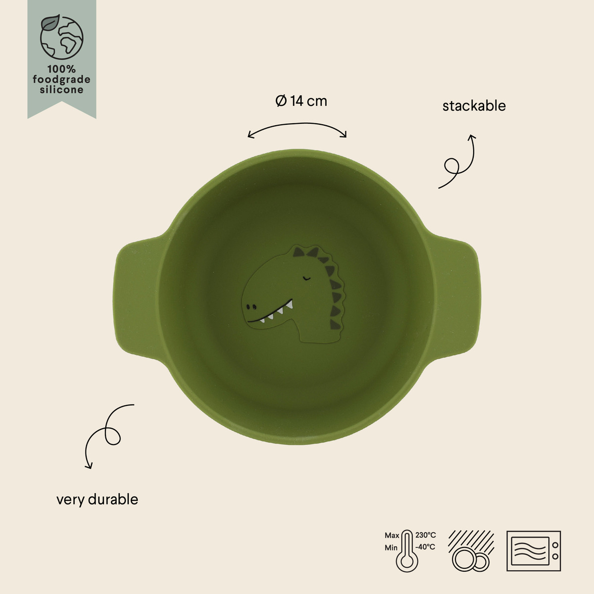 Bowl Para Bebe Infantil Silicona Dinosaurio Trixie Trex