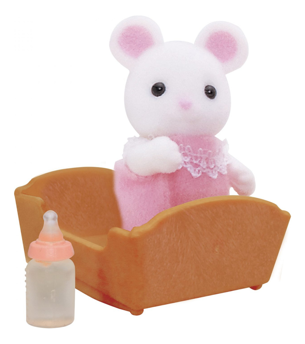 Sylvanian Families Ratón Blanco Bebé Cuna Mamadera Juguete ®