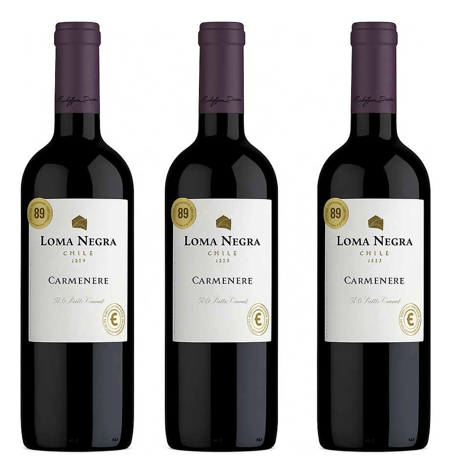 X3 Botellas Vino Carmenere Loma Negra 750ml Bodega Luis F Tx