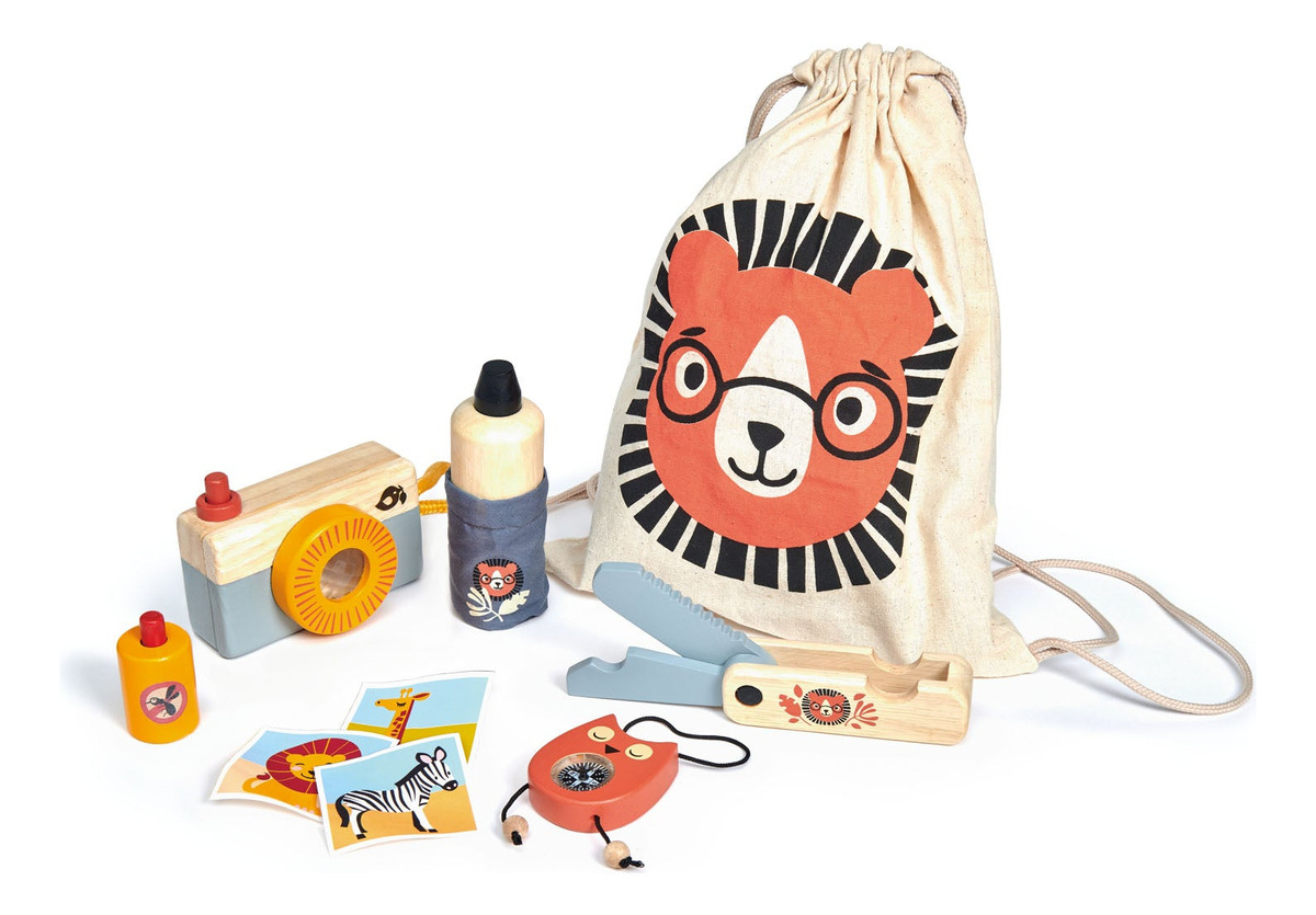 Kit Aventura Safari Juguetes En Madera + Bolsa P/ Niños Trex