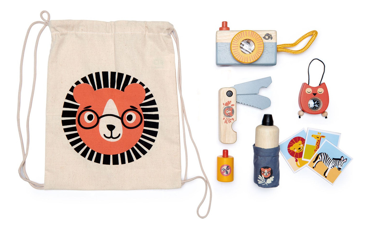 Kit Aventura Safari Juguetes En Madera + Bolsa P/ Niños Trex