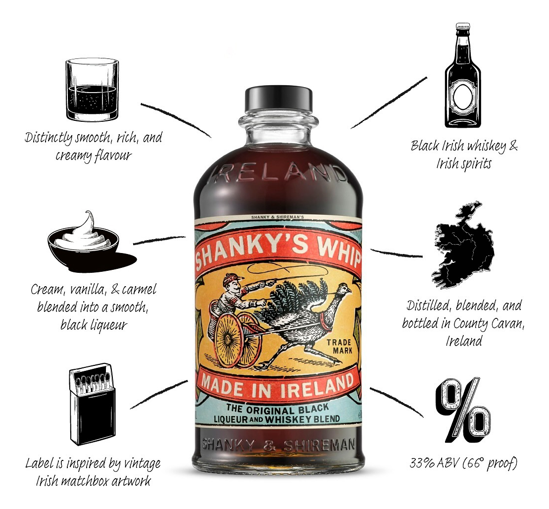 Shankys Shankys Whip Black Irish Whisky Liqueur + 4 Vasos