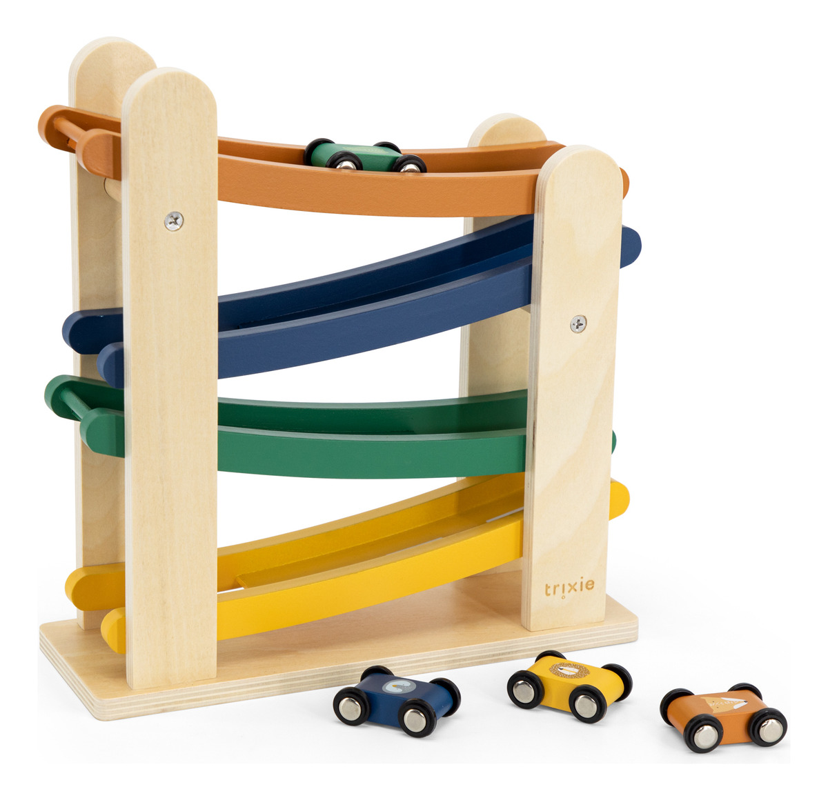 Pista Carreras + 4 Coches Madera Trixie Infantil Calidad Tx