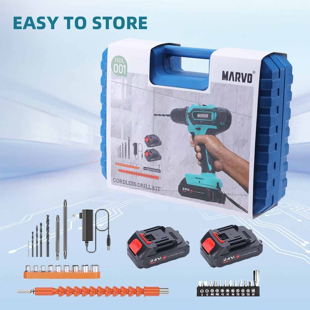 Taladro Inalambrico Percutor + 2 Baterias 24v + Kit Acc Trex