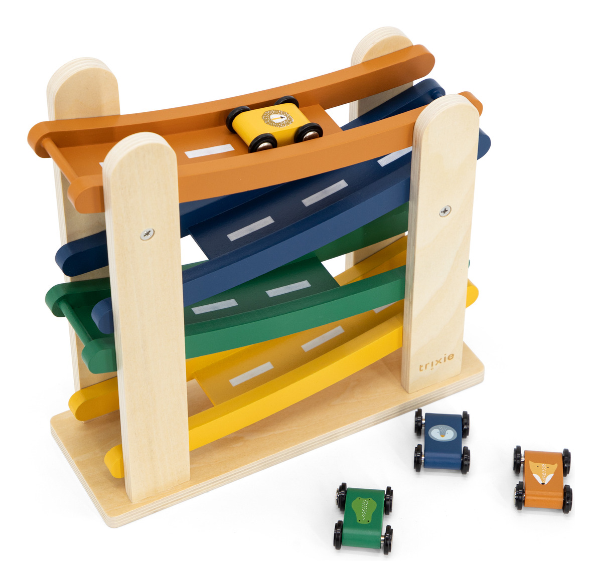 Pista Carreras + 4 Coches Madera Trixie Infantil Calidad Tx