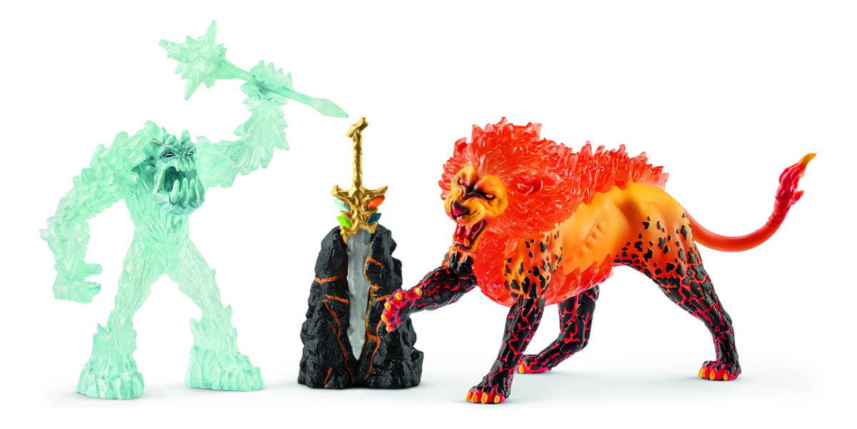 Batalla Monstruo De Hielo Vs León Fuego Schleich Eldrador Tx