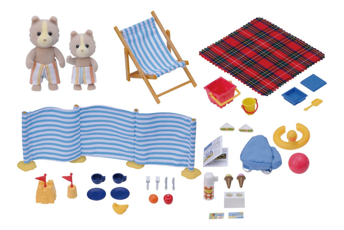 Sylvanian Families Set Playa Picnic Accesorios + 2 Figuras