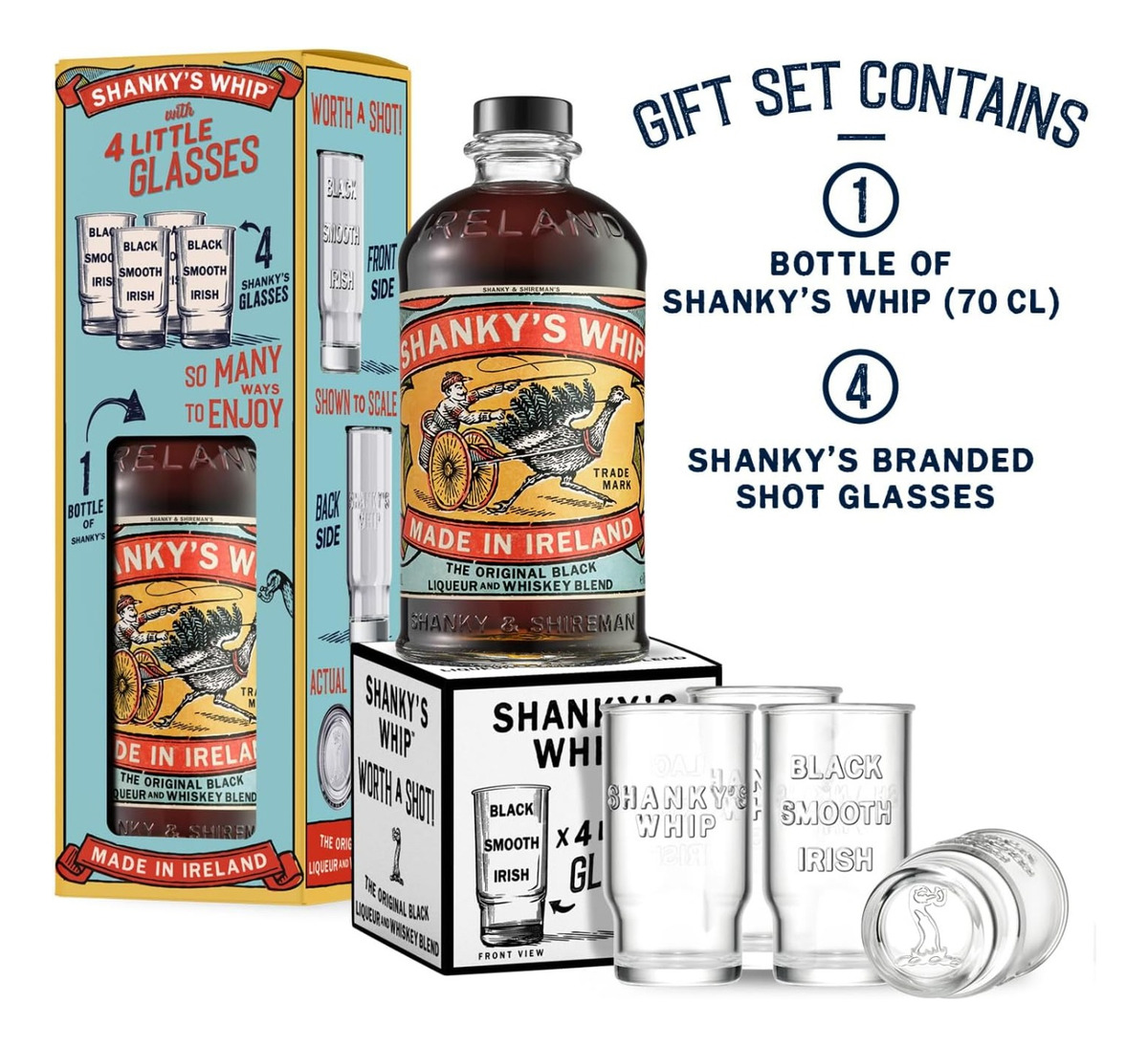 Shankys Shankys Whip Black Irish Whisky Liqueur + 4 Vasos