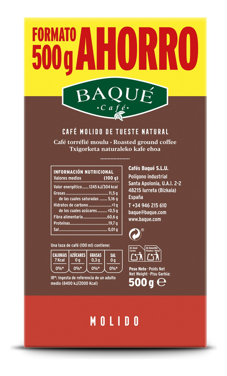 Cafe Baqué Molido 250 Gramos Gran Sabor Premium Intenso Trex