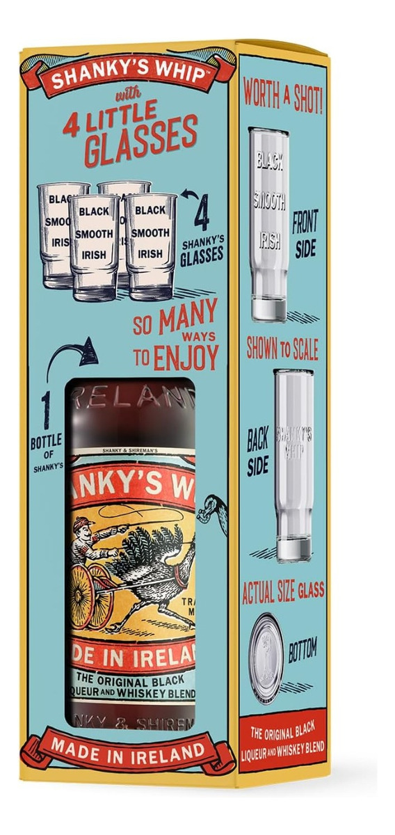 Shankys Shankys Whip Black Irish Whisky Liqueur + 4 Vasos