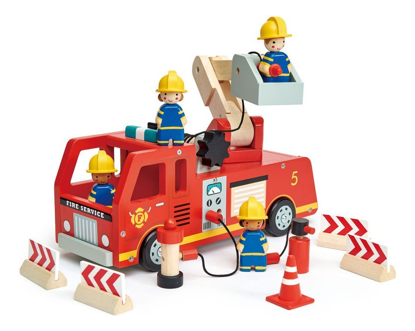 Tender Leaf Toys Camión De Bomberos Juguete Niños Madera Tx®