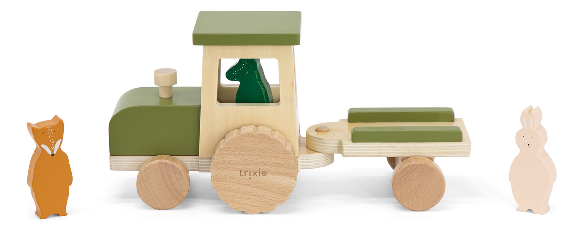 Tractor Zorra Remolque Animales Madera Trixie Infantil Trex