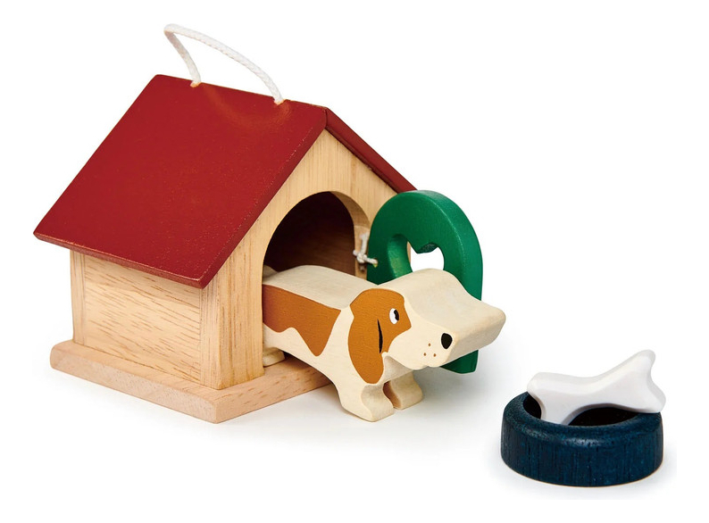 Set Perro Mascota Tender Leaf Casa Juguetes Madera Niño Tx