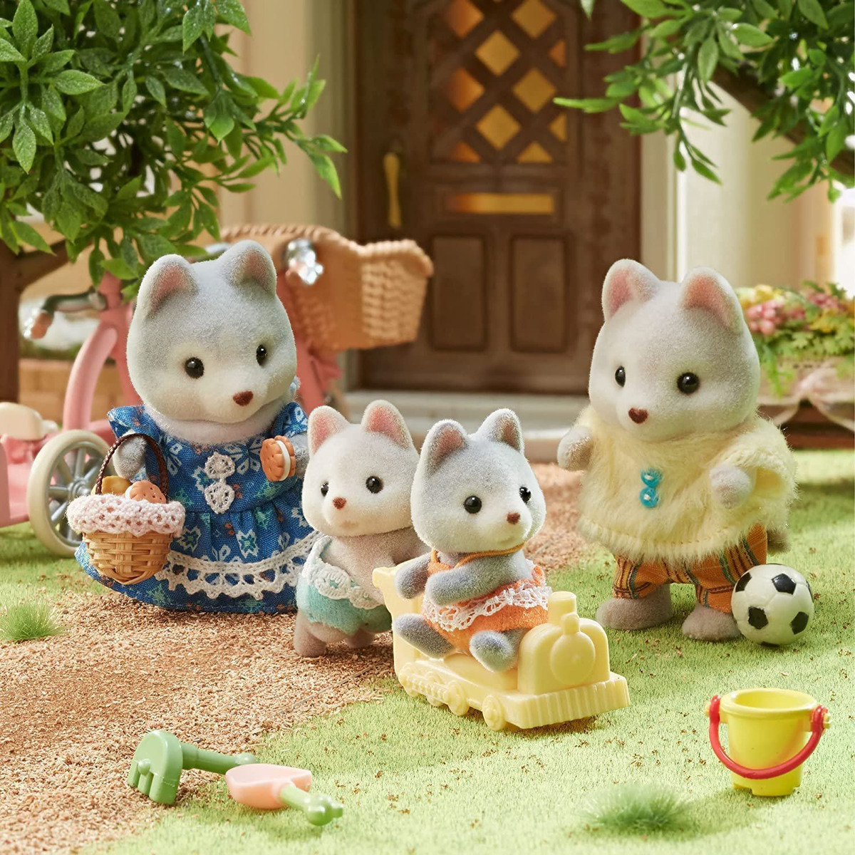 Sylvanian Families Gemelos Bebe Husky Tren Muñeco Juguete Tx