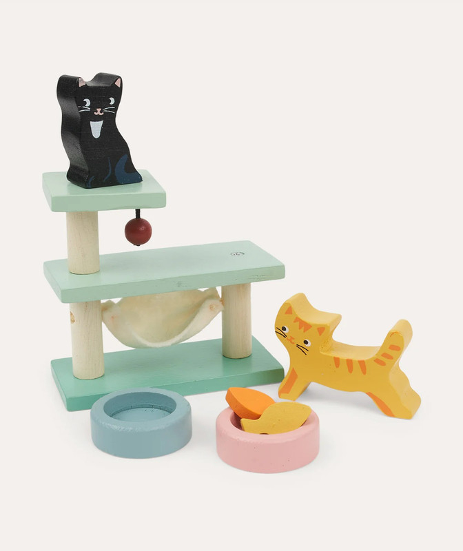 Set Gatos Mascota Tender Leaf Casa Juguetes Madera Niño Tx