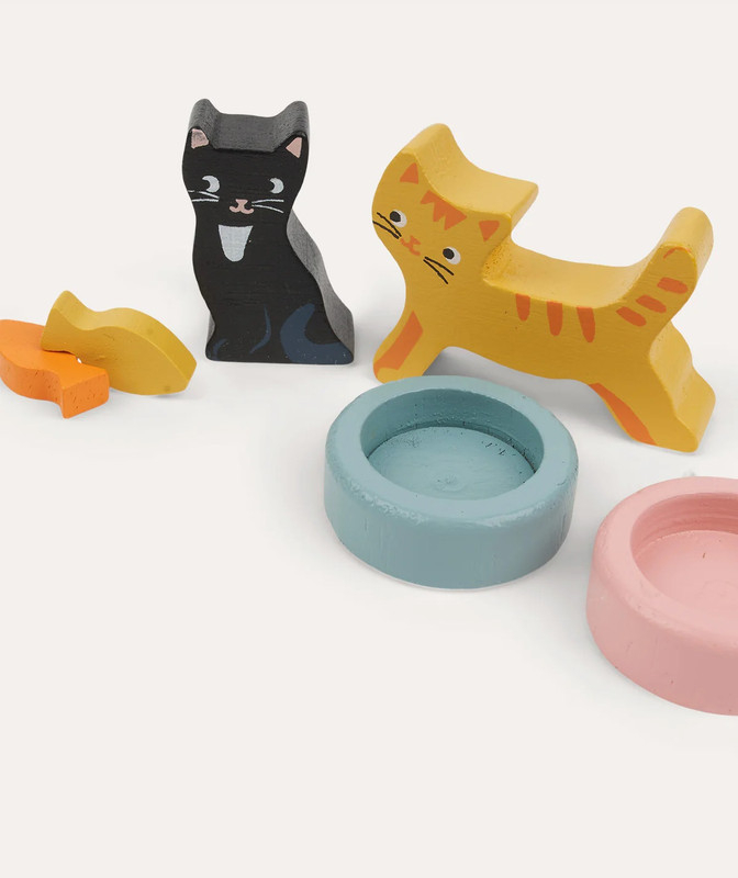 Set Gatos Mascota Tender Leaf Casa Juguetes Madera Niño Tx