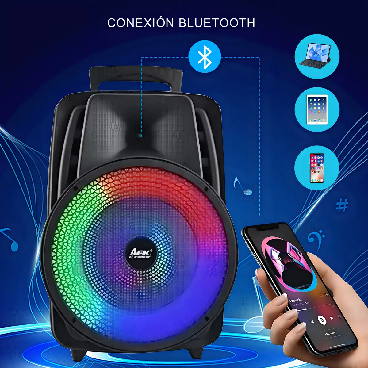 Parlante Portátil Recargable Bluetooth Aek Rgb Trex