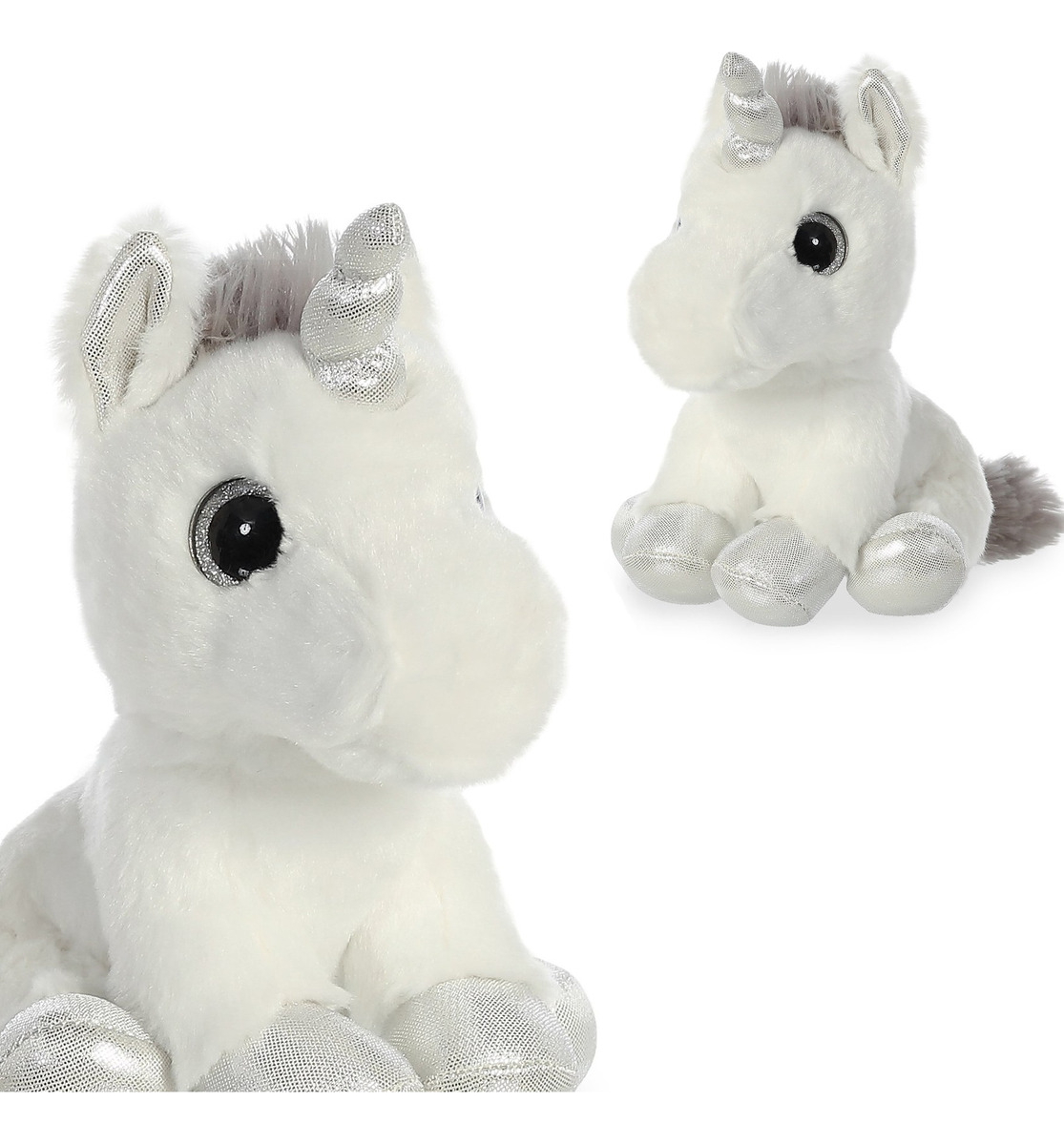 Peluche Unicornio Plateado Aurora Super Felpa Juguete Trex